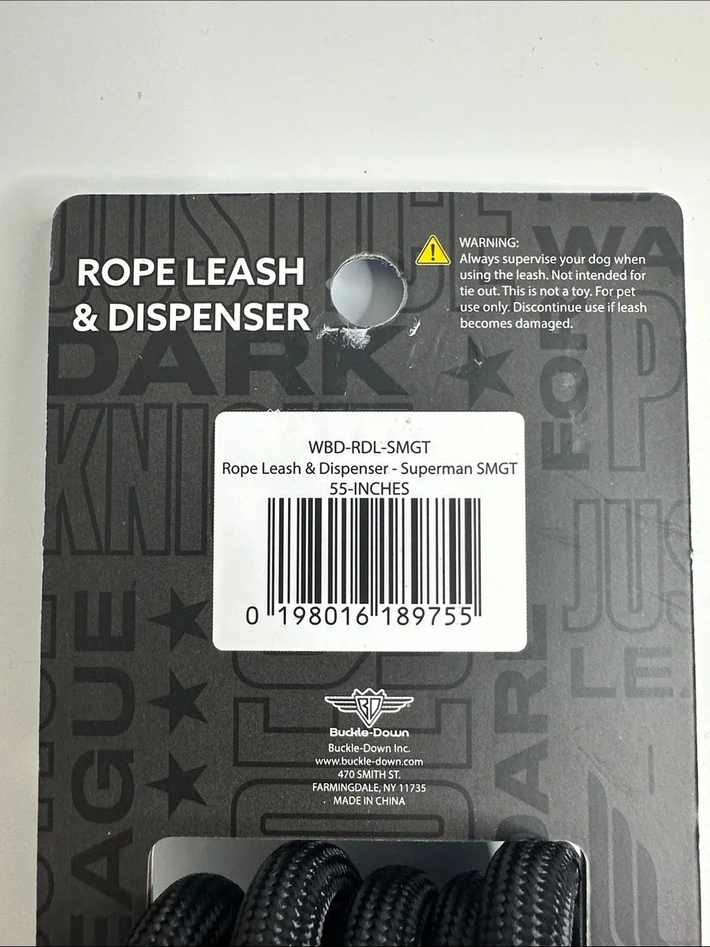 DC Black and Yellow Batman Rope Leash with Logo Dispenser